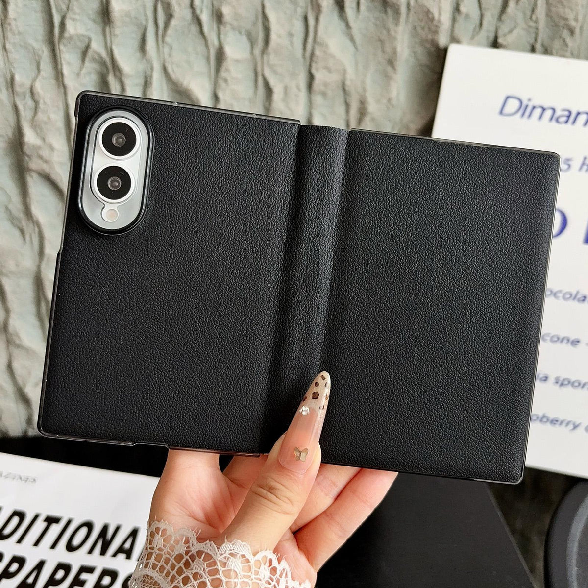 For Galaxy Z Fold8 5G Minimalist Foldable Full Coverage Flip Leather Phone Case - Black - EDA009973801A