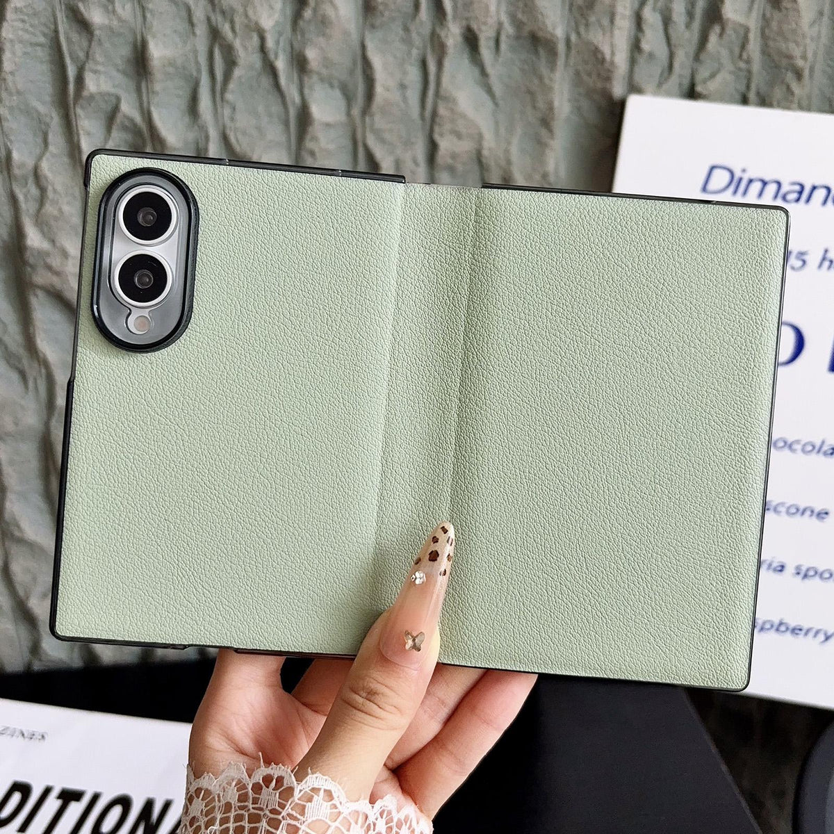 For Galaxy Z Fold8 5G Minimalist Foldable Full Coverage Flip Leather Phone Case - Mint Green - EDA009973801C