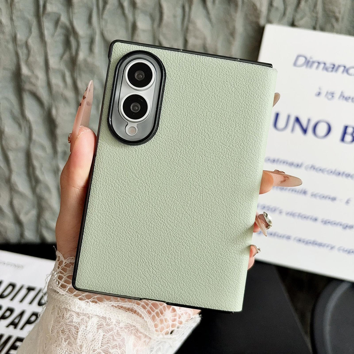 For Galaxy Z Fold8 5G Minimalist Foldable Full Coverage Flip Leather Phone Case - Mint Green - EDA009973801C