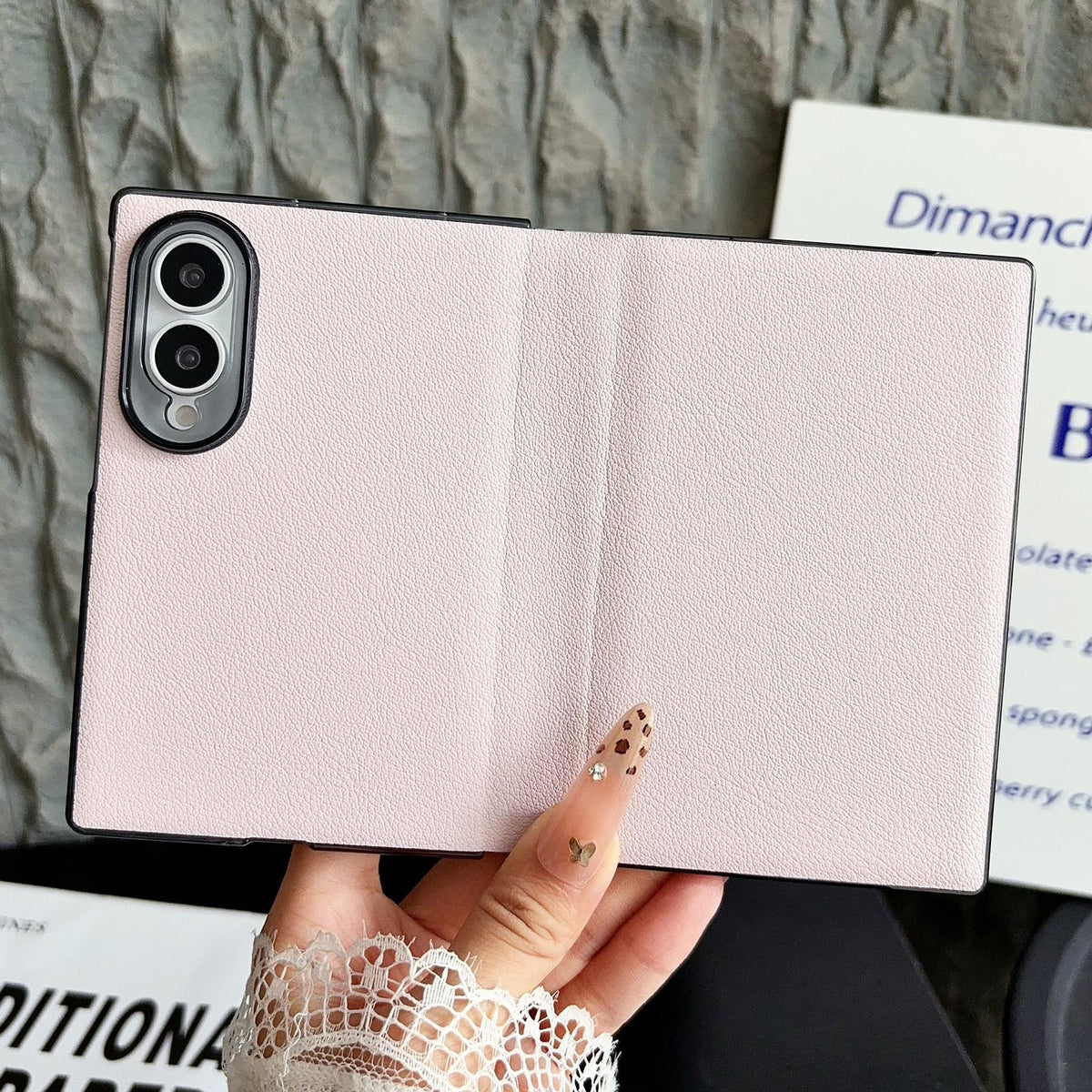 For Galaxy Z Fold8 5G Minimalist Foldable Full Coverage Flip Leather Phone Case - Pink - EDA009973801D
