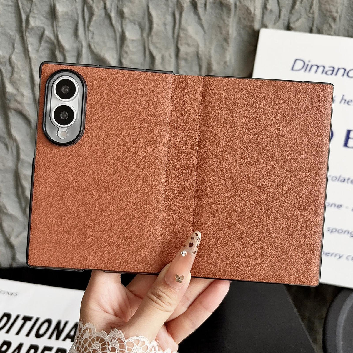 For Galaxy Z Fold8 5G Minimalist Foldable Full Coverage Flip Leather Phone Case - Brown - EDA009973801E