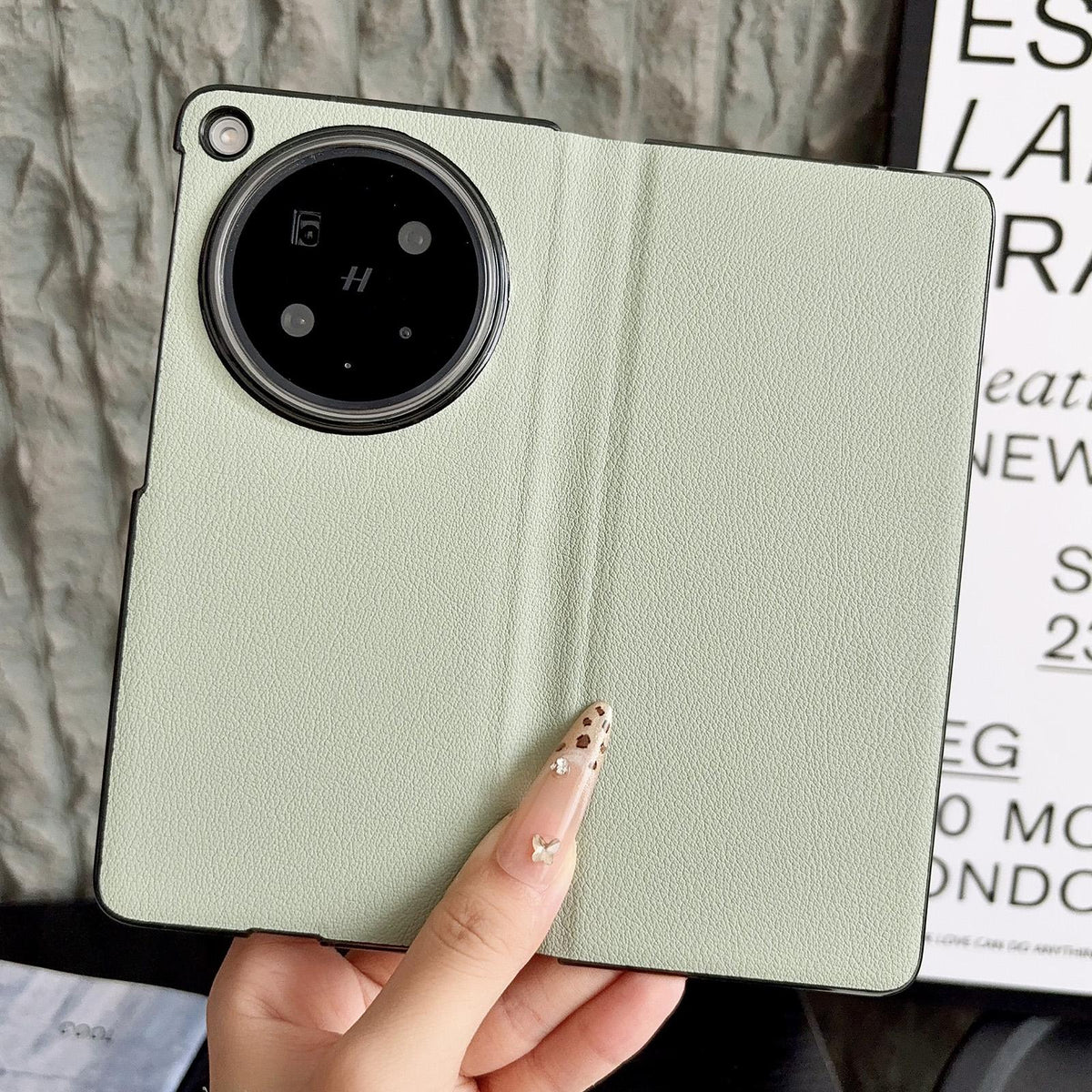 For OPPO Find N6 Minimalist Foldable Full Coverage Flip Leather Phone Case - Mint Green - EDA009973901C