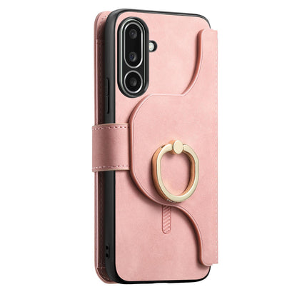 For Galaxy M56 5G Ring Zipper Wallet RFID Blocking MagSafe Leather Phone Case(Pink)