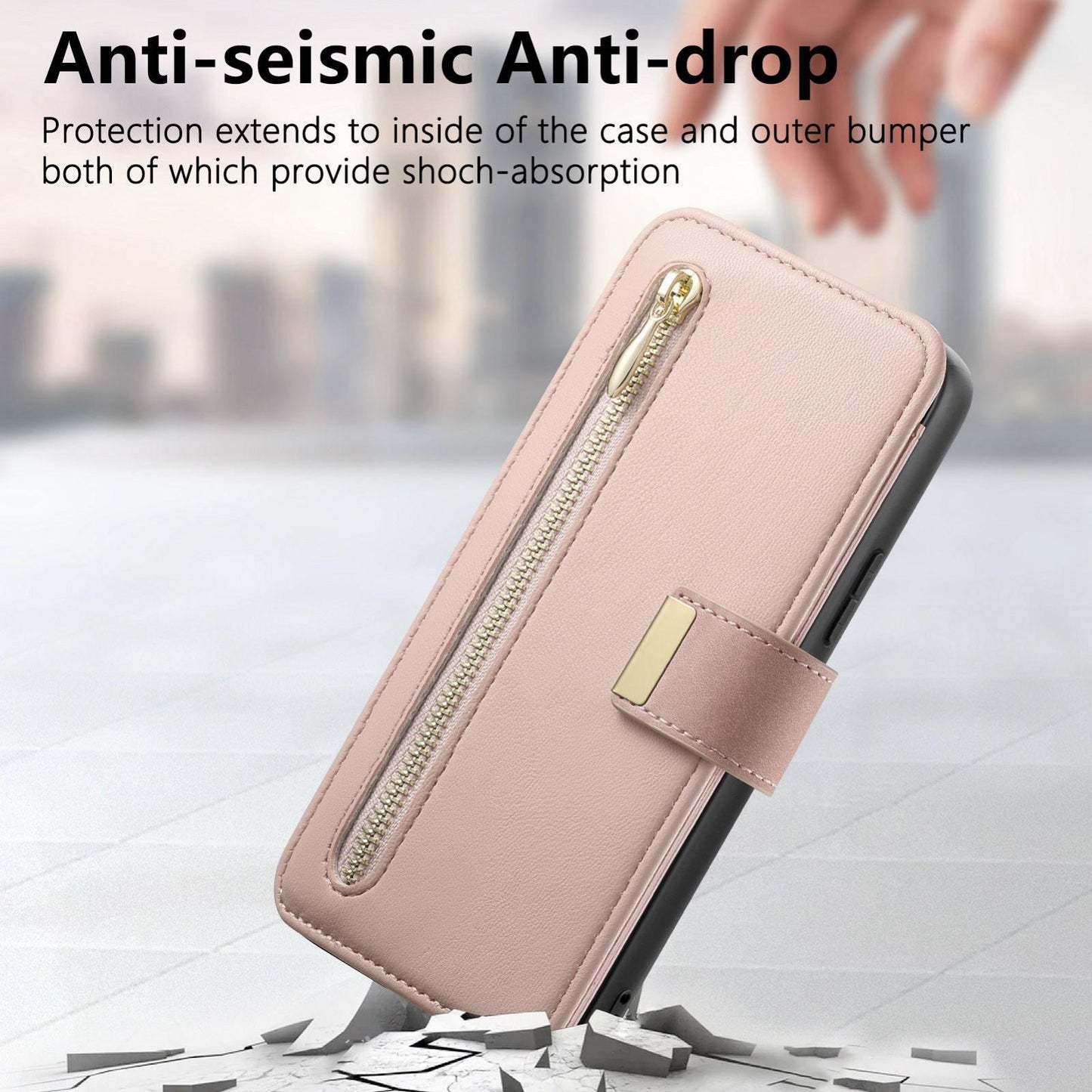 For Galaxy M56 5G Ring Zipper Wallet RFID Blocking MagSafe Leather Phone Case(Pink)