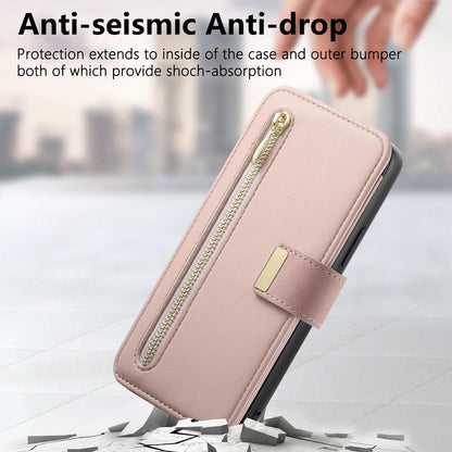 For Galaxy M56 5G Ring Zipper Wallet RFID Blocking MagSafe Leather Phone Case(Pink)