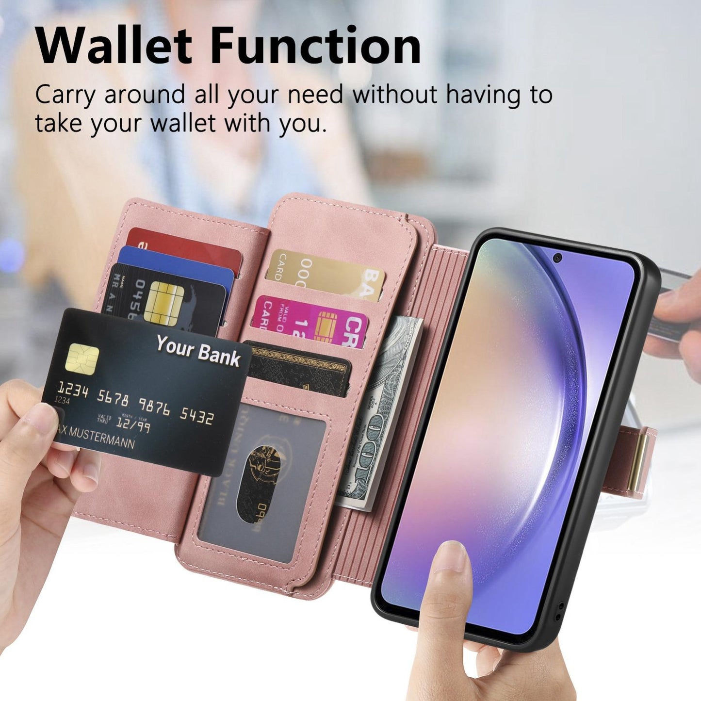 For Galaxy M56 5G Ring Zipper Wallet RFID Blocking MagSafe Leather Phone Case(Pink)