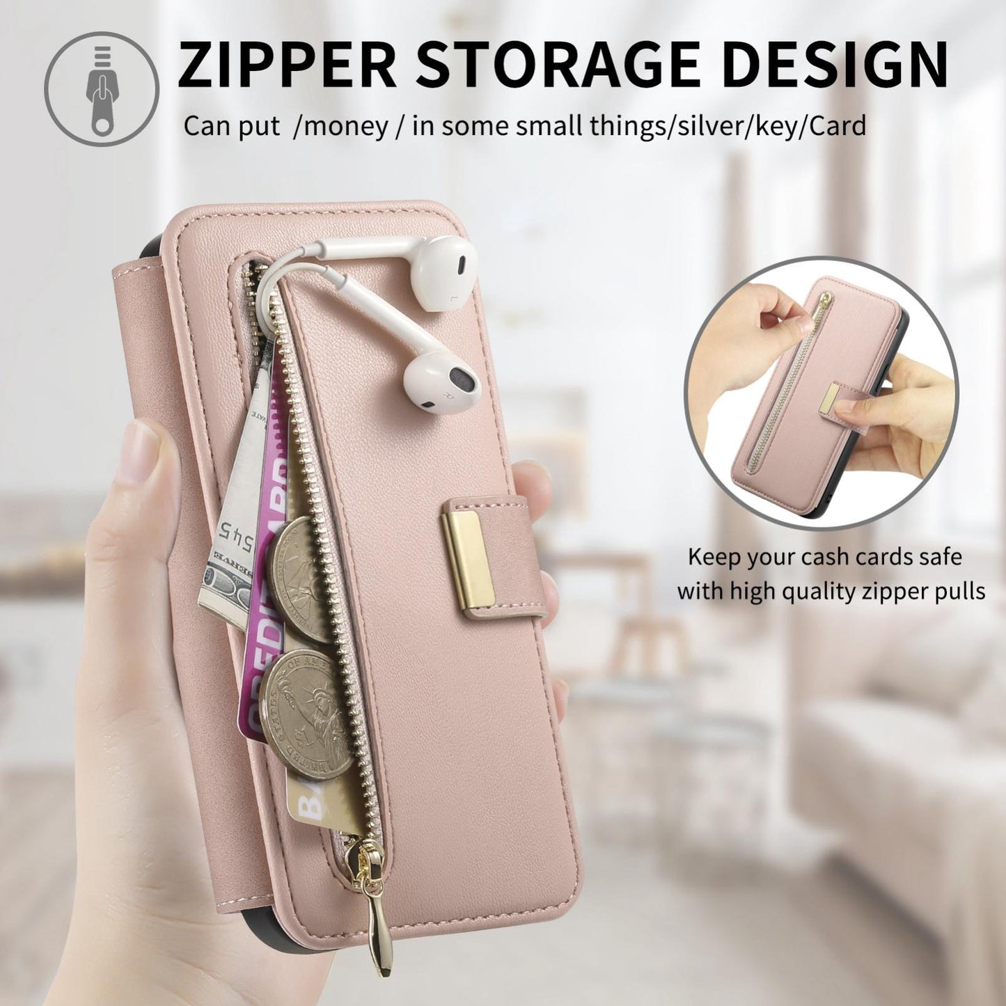 For Galaxy M56 5G Ring Zipper Wallet RFID Blocking MagSafe Leather Phone Case(Pink)