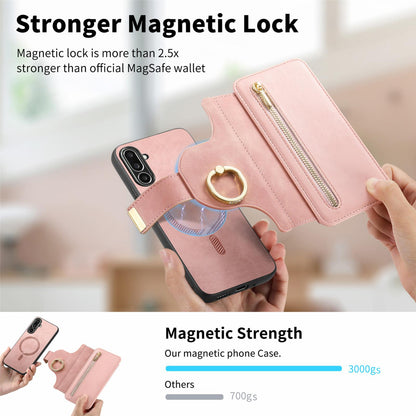 For Galaxy M56 5G Ring Zipper Wallet RFID Blocking MagSafe Leather Phone Case(Pink)