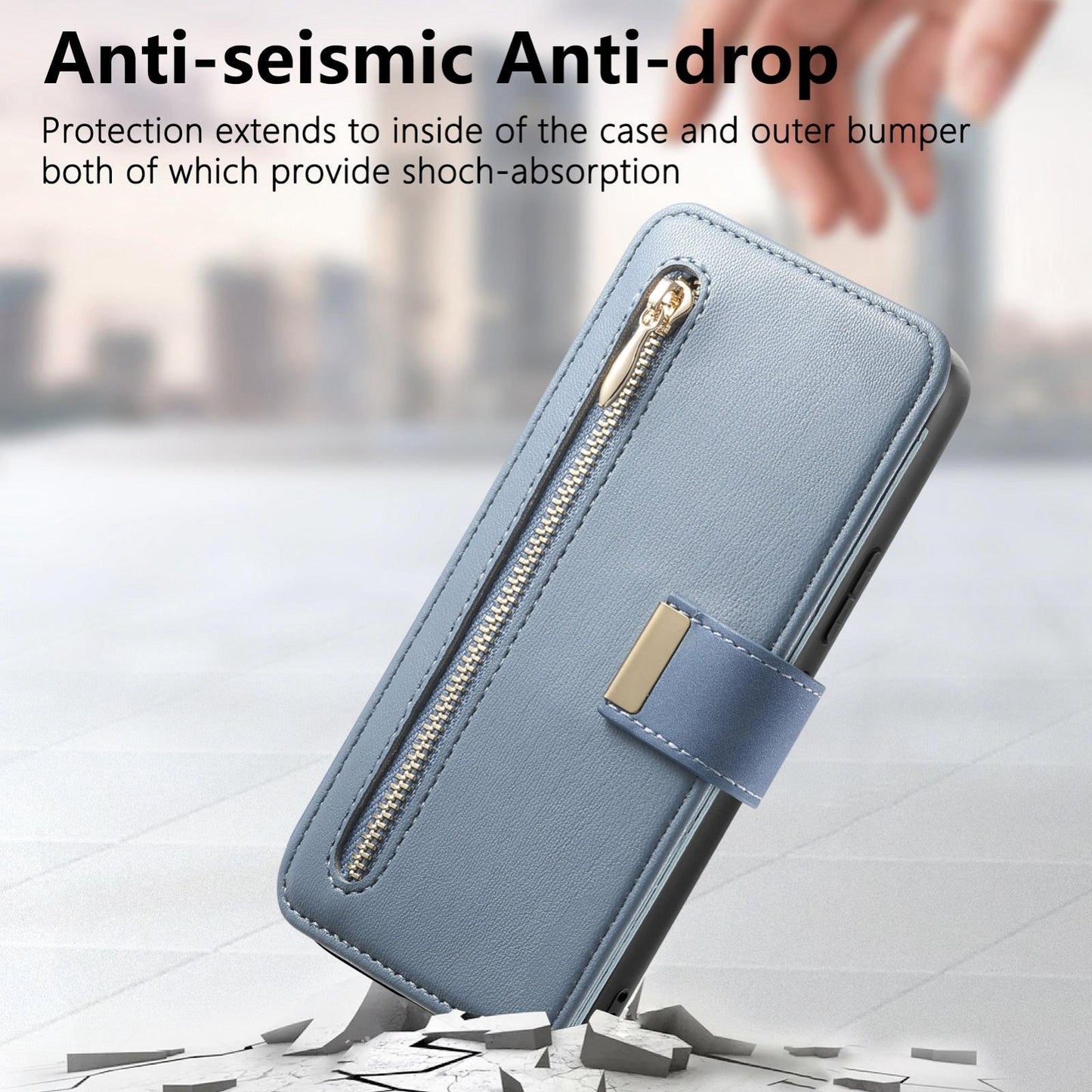 For Galaxy M56 5G Ring Zipper Wallet RFID Blocking MagSafe Leather Phone Case(Blue)