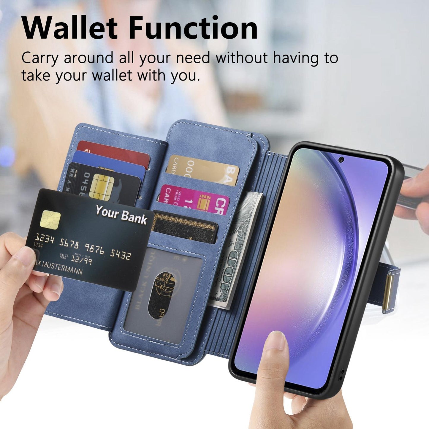 For Galaxy M56 5G Ring Zipper Wallet RFID Blocking MagSafe Leather Phone Case(Blue)