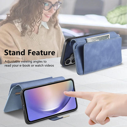 For Galaxy M56 5G Ring Zipper Wallet RFID Blocking MagSafe Leather Phone Case(Blue)