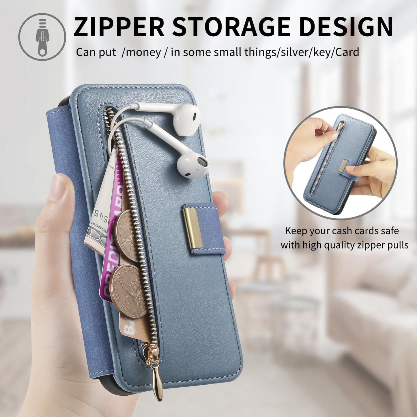 For Galaxy M56 5G Ring Zipper Wallet RFID Blocking MagSafe Leather Phone Case(Blue)