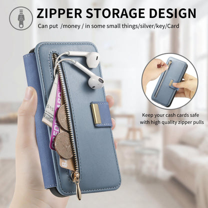 For Galaxy M56 5G Ring Zipper Wallet RFID Blocking MagSafe Leather Phone Case(Blue)