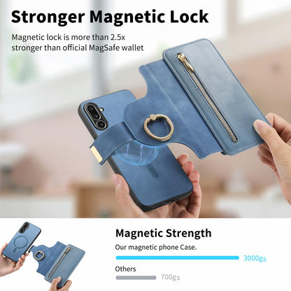 For Galaxy M56 5G Ring Zipper Wallet RFID Blocking MagSafe Leather Phone Case(Blue)