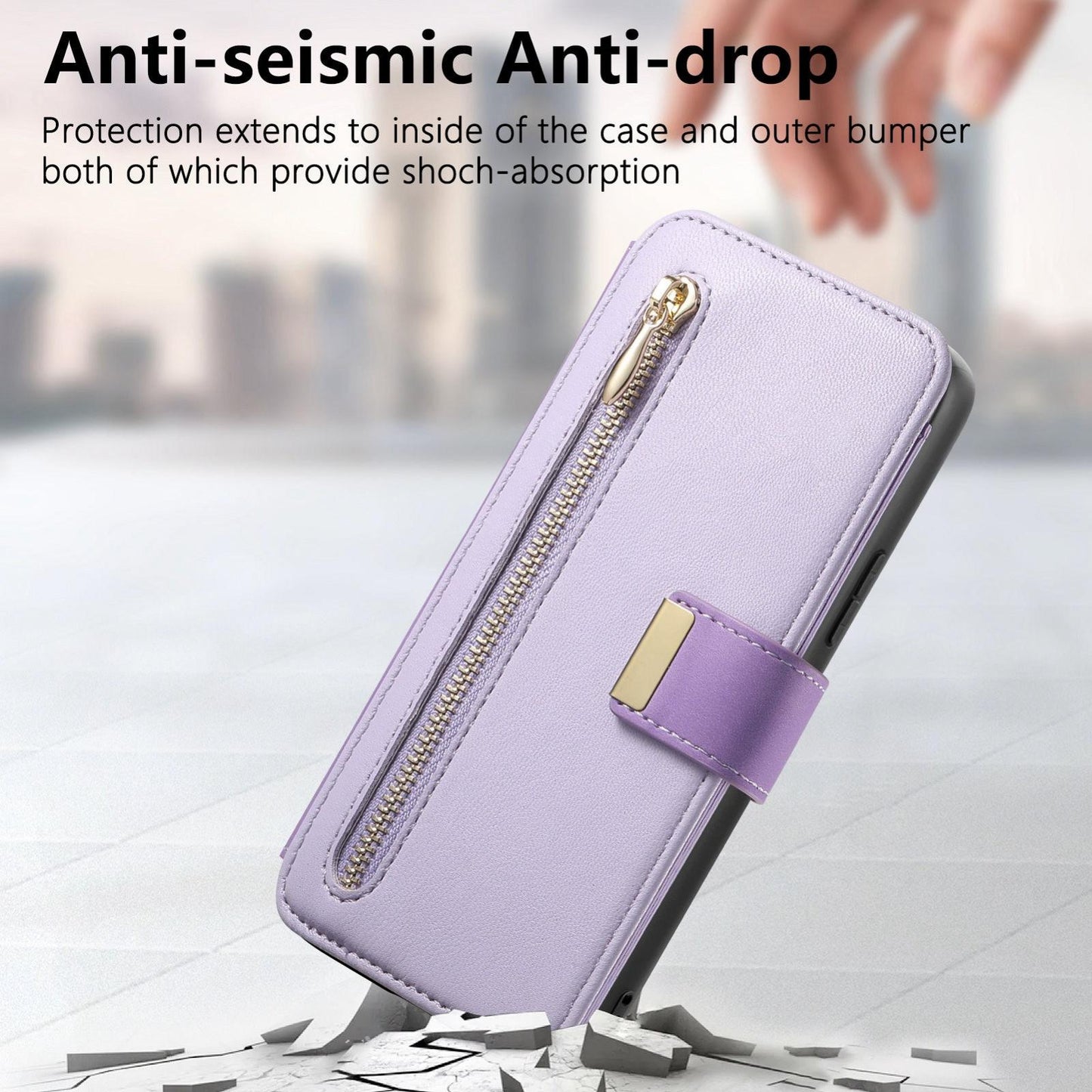 For Galaxy M56 5G Ring Zipper Wallet RFID Blocking MagSafe Leather Phone Case(Purple)