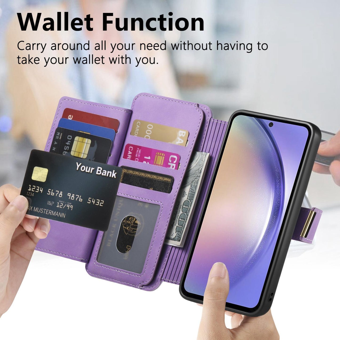 For Galaxy M56 5G Ring Zipper Wallet RFID Blocking MagSafe Leather Phone Case(Purple)