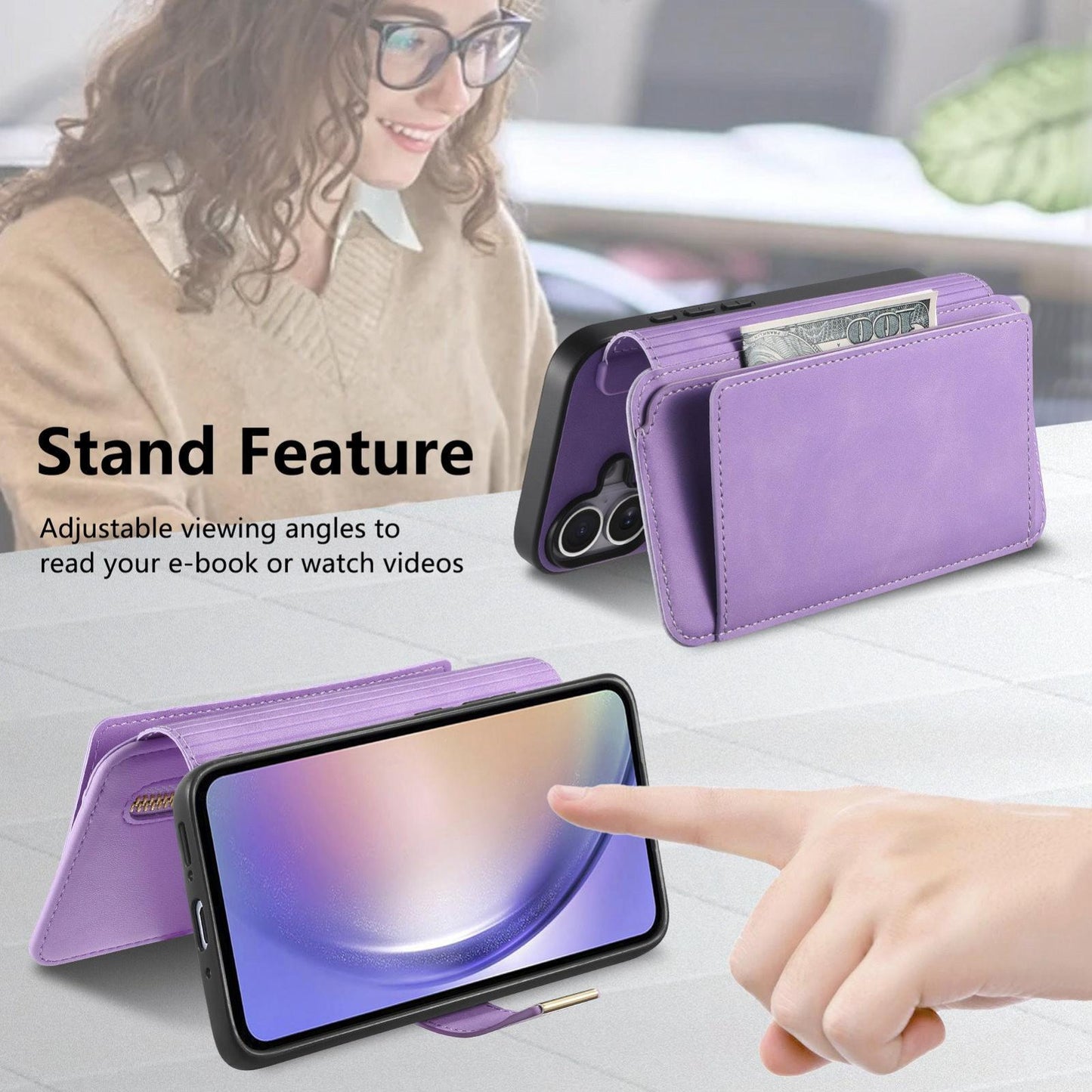 For Galaxy M56 5G Ring Zipper Wallet RFID Blocking MagSafe Leather Phone Case(Purple)