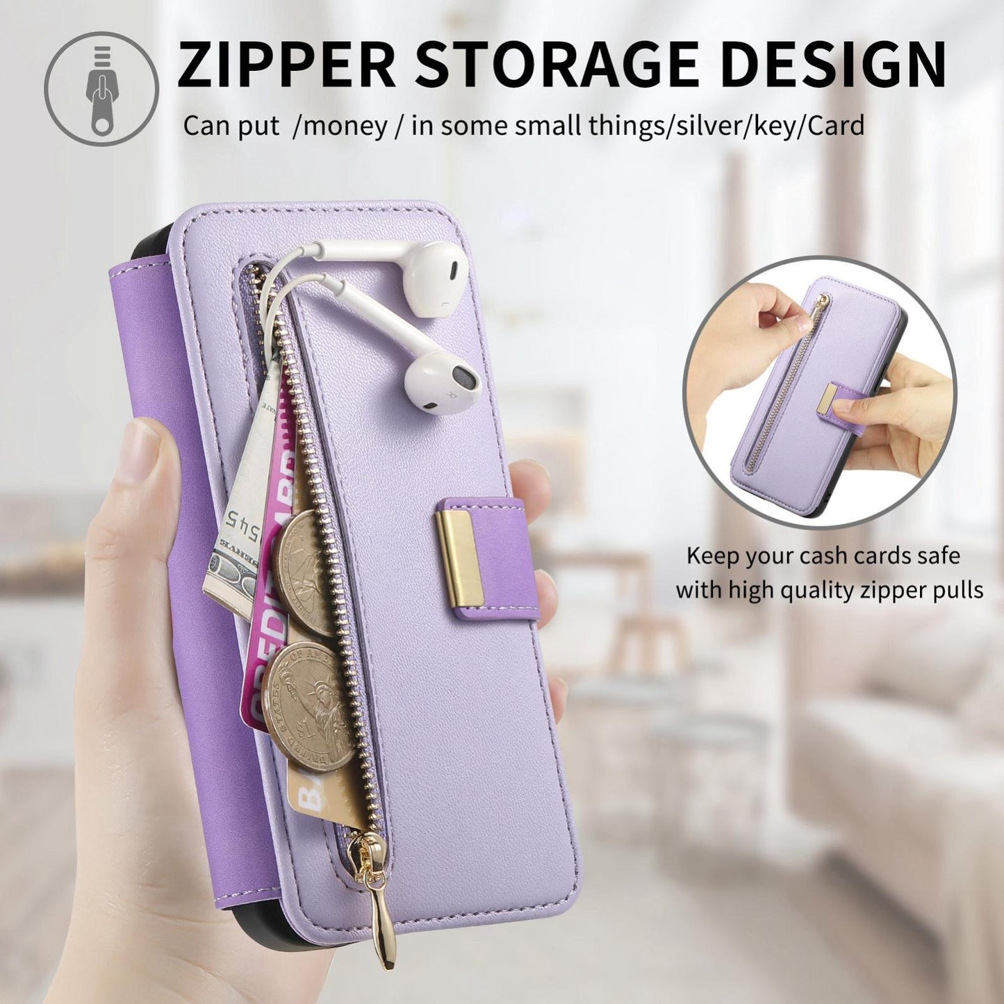 For Galaxy M56 5G Ring Zipper Wallet RFID Blocking MagSafe Leather Phone Case(Purple)