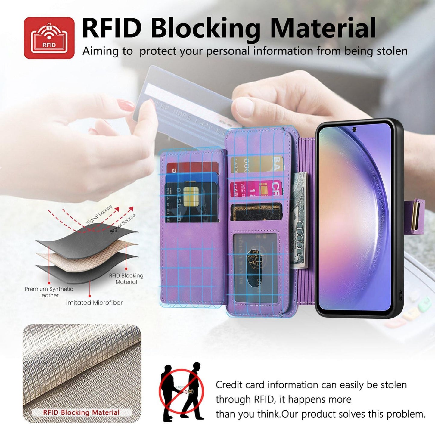 For Galaxy M56 5G Ring Zipper Wallet RFID Blocking MagSafe Leather Phone Case(Purple)