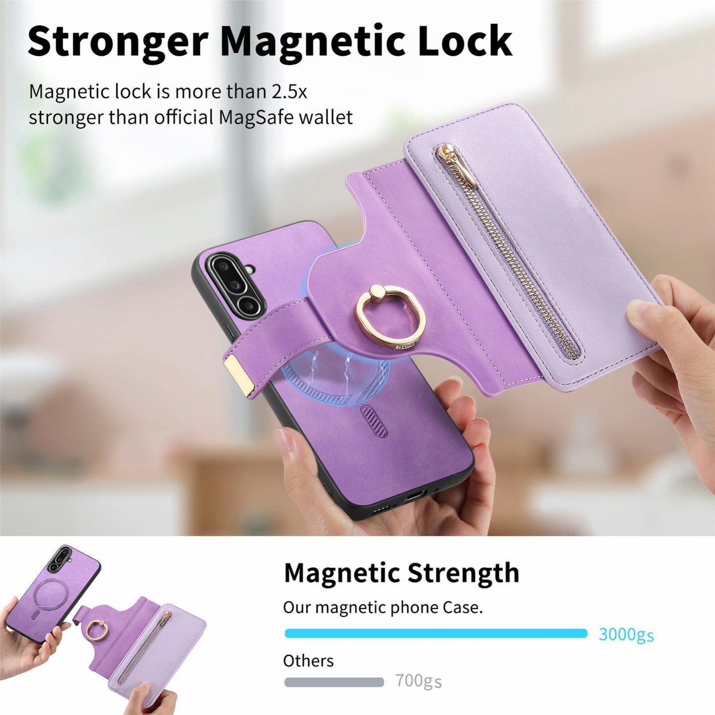 For Galaxy M56 5G Ring Zipper Wallet RFID Blocking MagSafe Leather Phone Case(Purple)