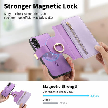 For Galaxy M56 5G Ring Zipper Wallet RFID Blocking MagSafe Leather Phone Case(Purple)
