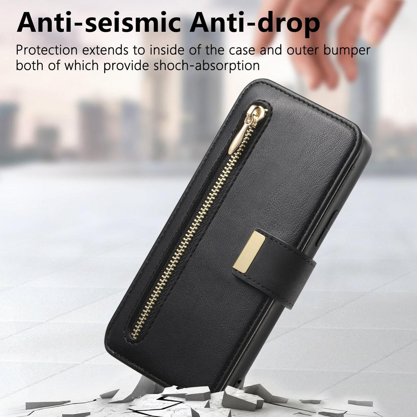 For Galaxy M56 5G Ring Zipper Wallet RFID Blocking MagSafe Leather Phone Case(Black)