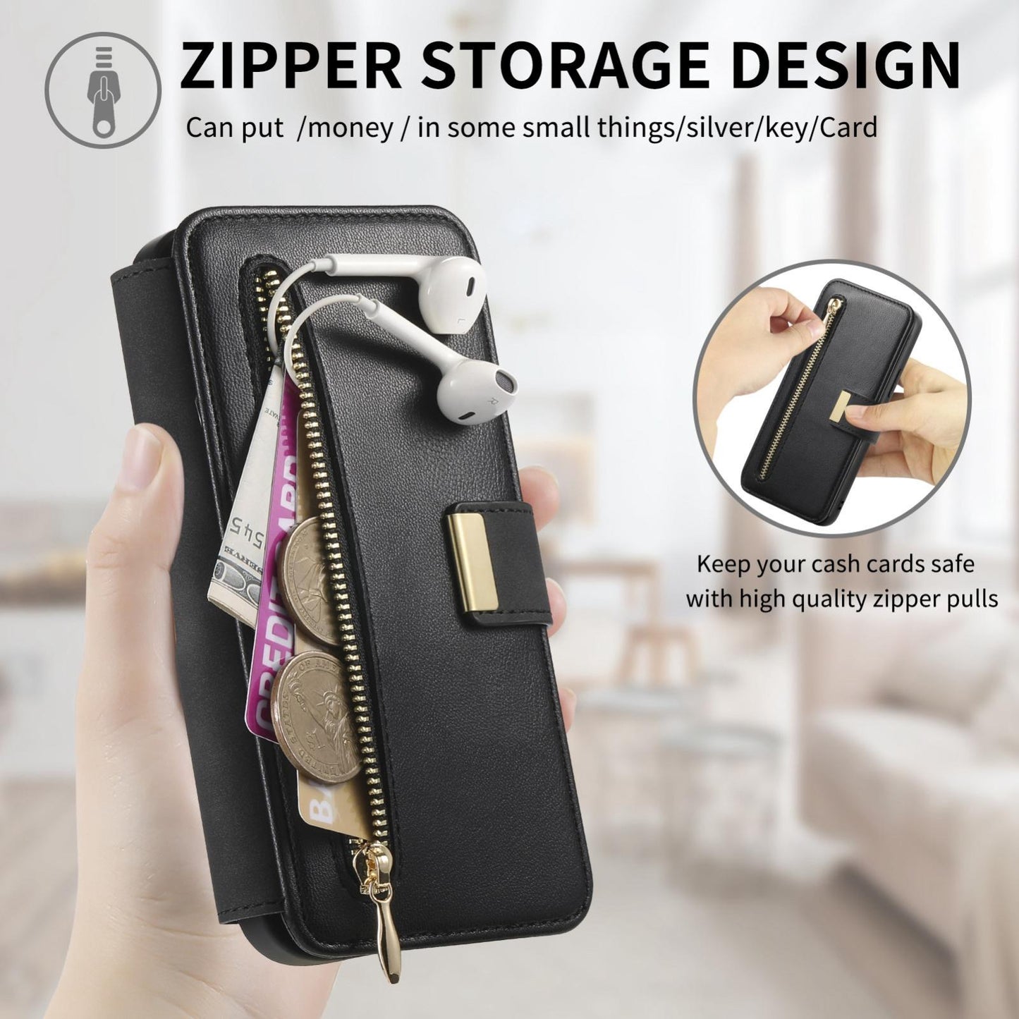 For Galaxy M56 5G Ring Zipper Wallet RFID Blocking MagSafe Leather Phone Case(Black)