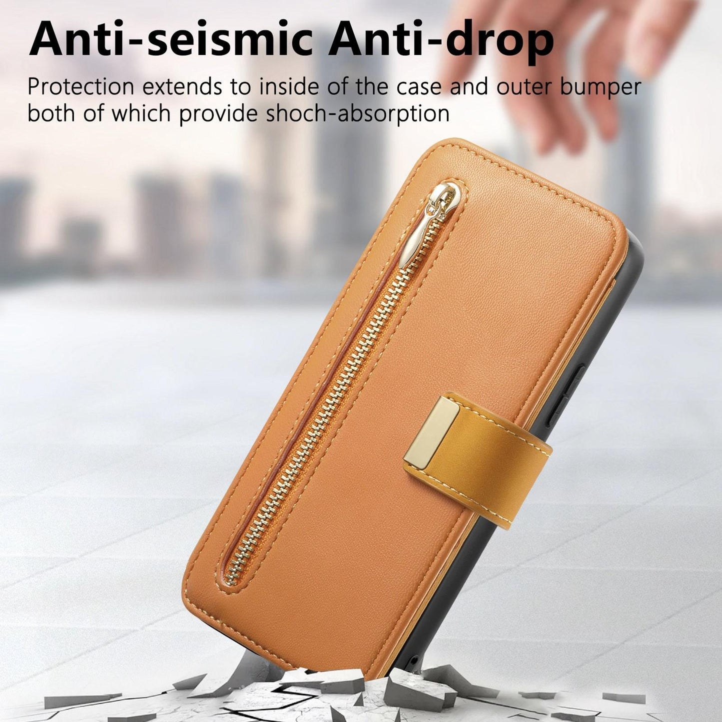 For Galaxy M56 5G Ring Zipper Wallet RFID Blocking MagSafe Leather Phone Case(Orange)