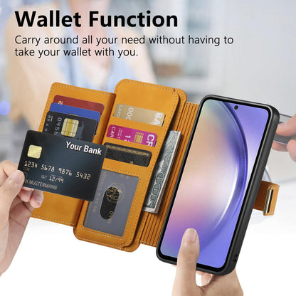 For Galaxy M56 5G Ring Zipper Wallet RFID Blocking MagSafe Leather Phone Case(Orange)