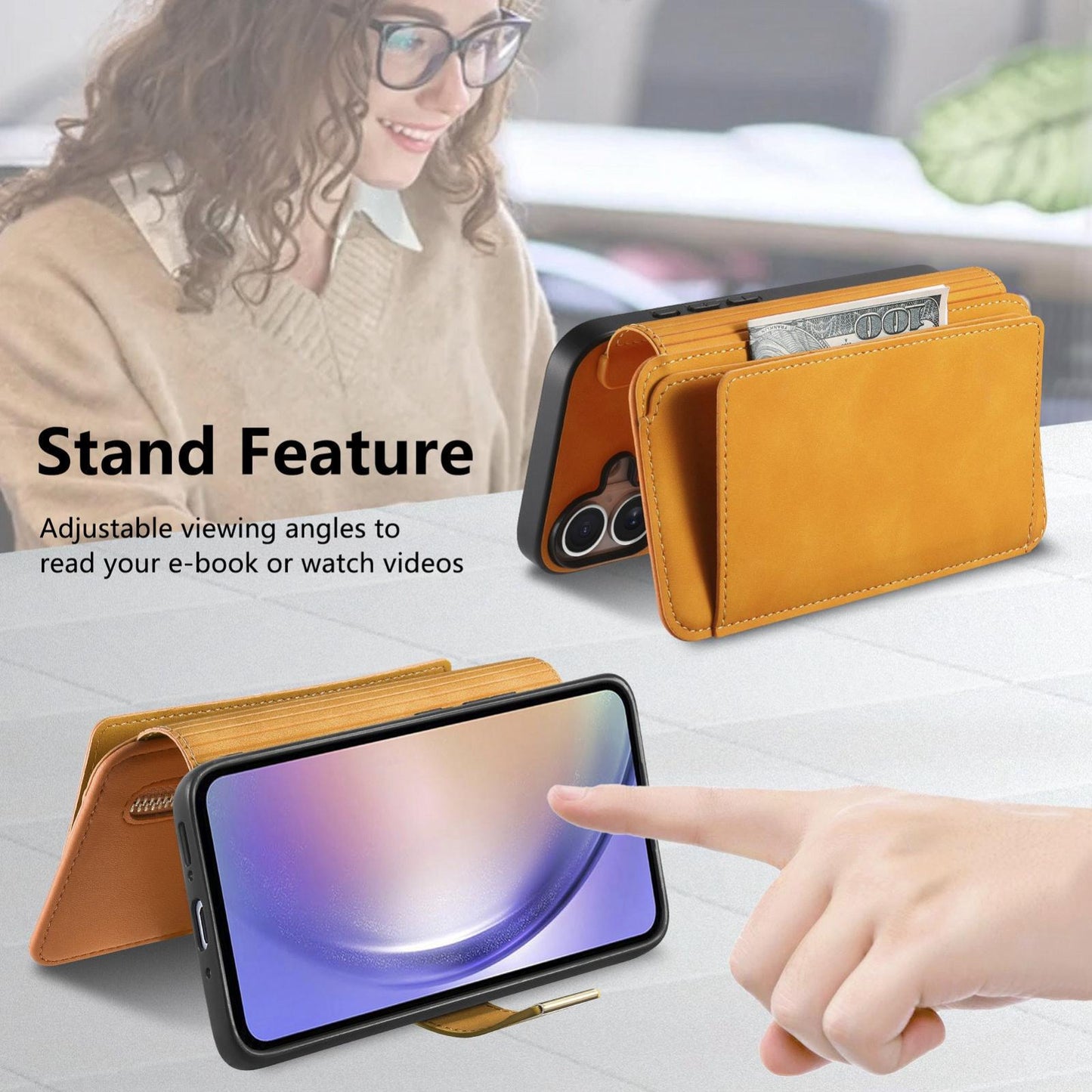 For Galaxy M56 5G Ring Zipper Wallet RFID Blocking MagSafe Leather Phone Case(Orange)