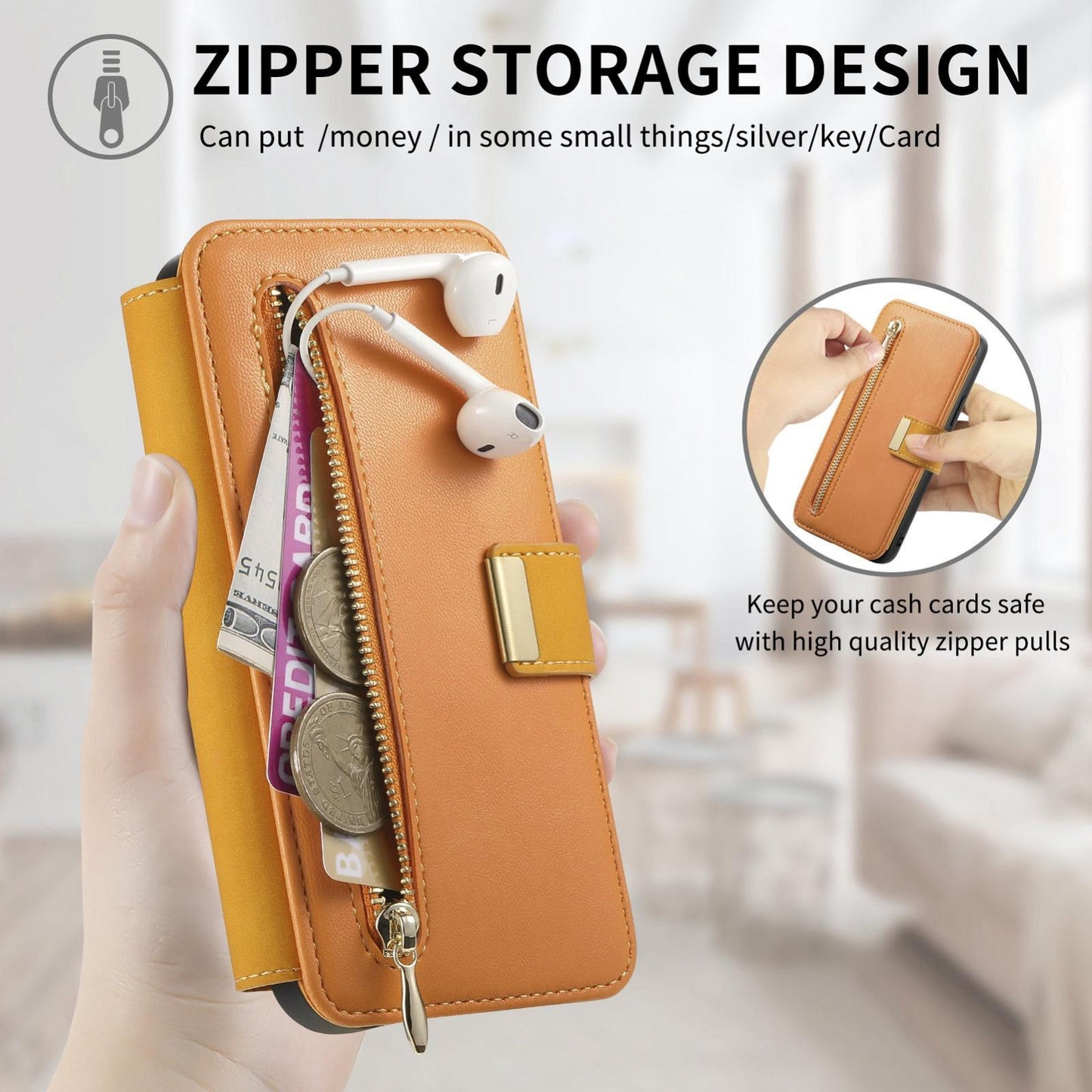 For Galaxy M56 5G Ring Zipper Wallet RFID Blocking MagSafe Leather Phone Case(Orange)