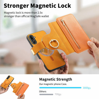 For Galaxy M56 5G Ring Zipper Wallet RFID Blocking MagSafe Leather Phone Case(Orange)