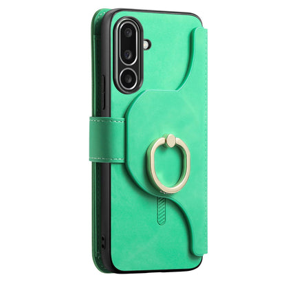 For Galaxy M56 5G Ring Zipper Wallet RFID Blocking MagSafe Leather Phone Case(Green)