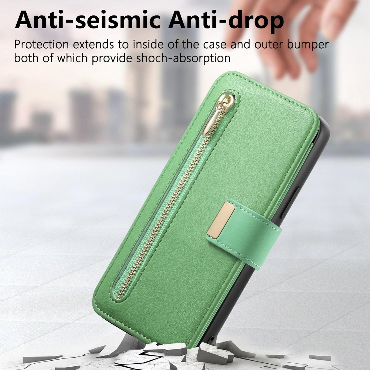 For Galaxy M56 5G Ring Zipper Wallet RFID Blocking MagSafe Leather Phone Case(Green)