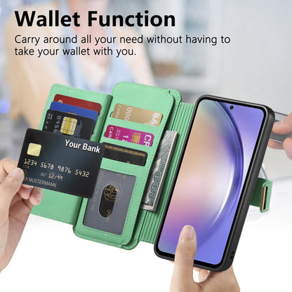 For Galaxy M56 5G Ring Zipper Wallet RFID Blocking MagSafe Leather Phone Case(Green)