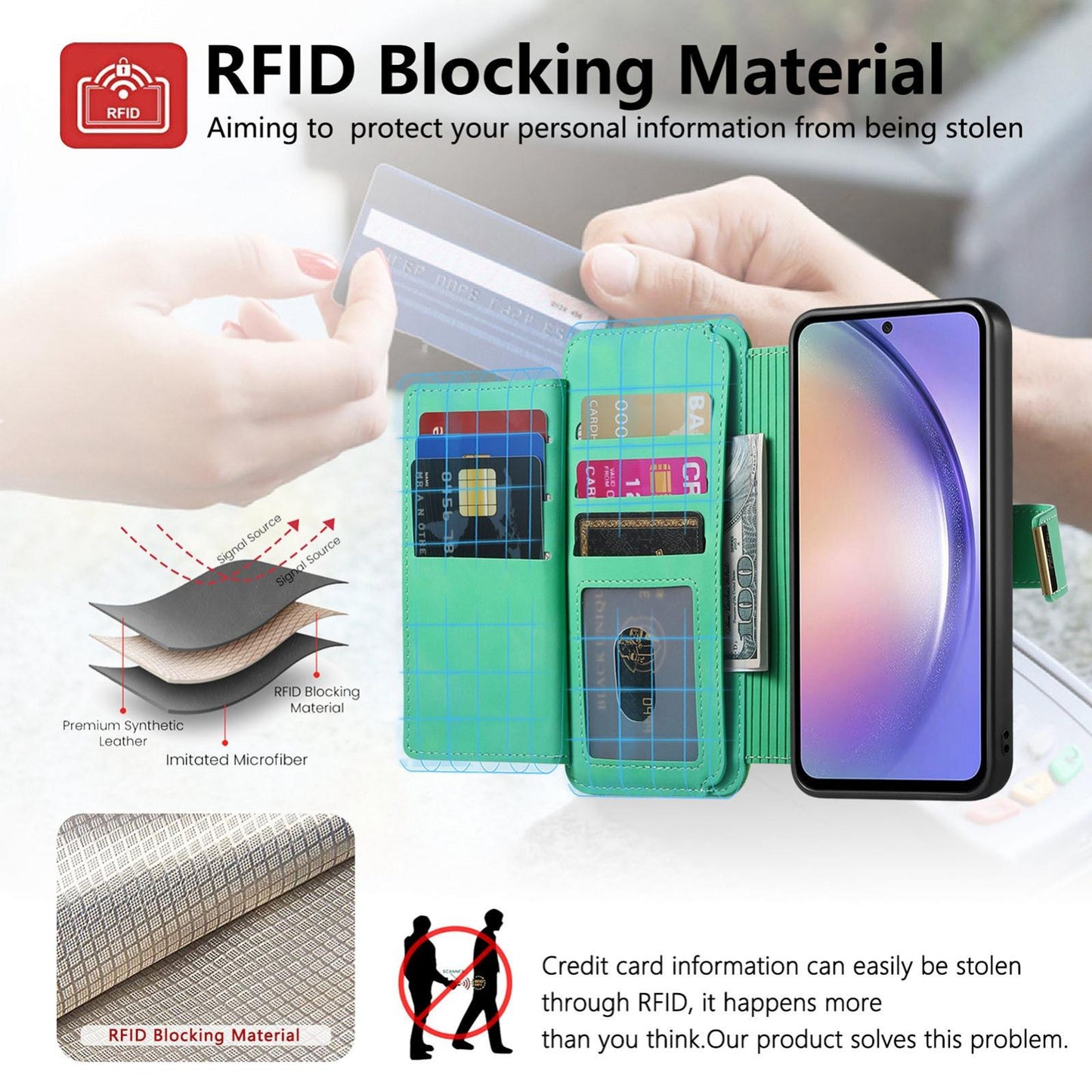 For Galaxy M56 5G Ring Zipper Wallet RFID Blocking MagSafe Leather Phone Case(Green)