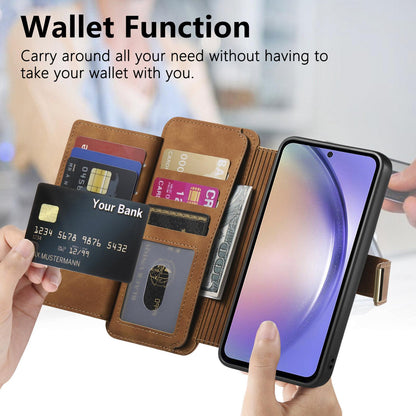 For Galaxy M56 5G Ring Zipper Wallet RFID Blocking MagSafe Leather Phone Case(Brown)