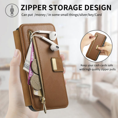For Galaxy M56 5G Ring Zipper Wallet RFID Blocking MagSafe Leather Phone Case(Brown)