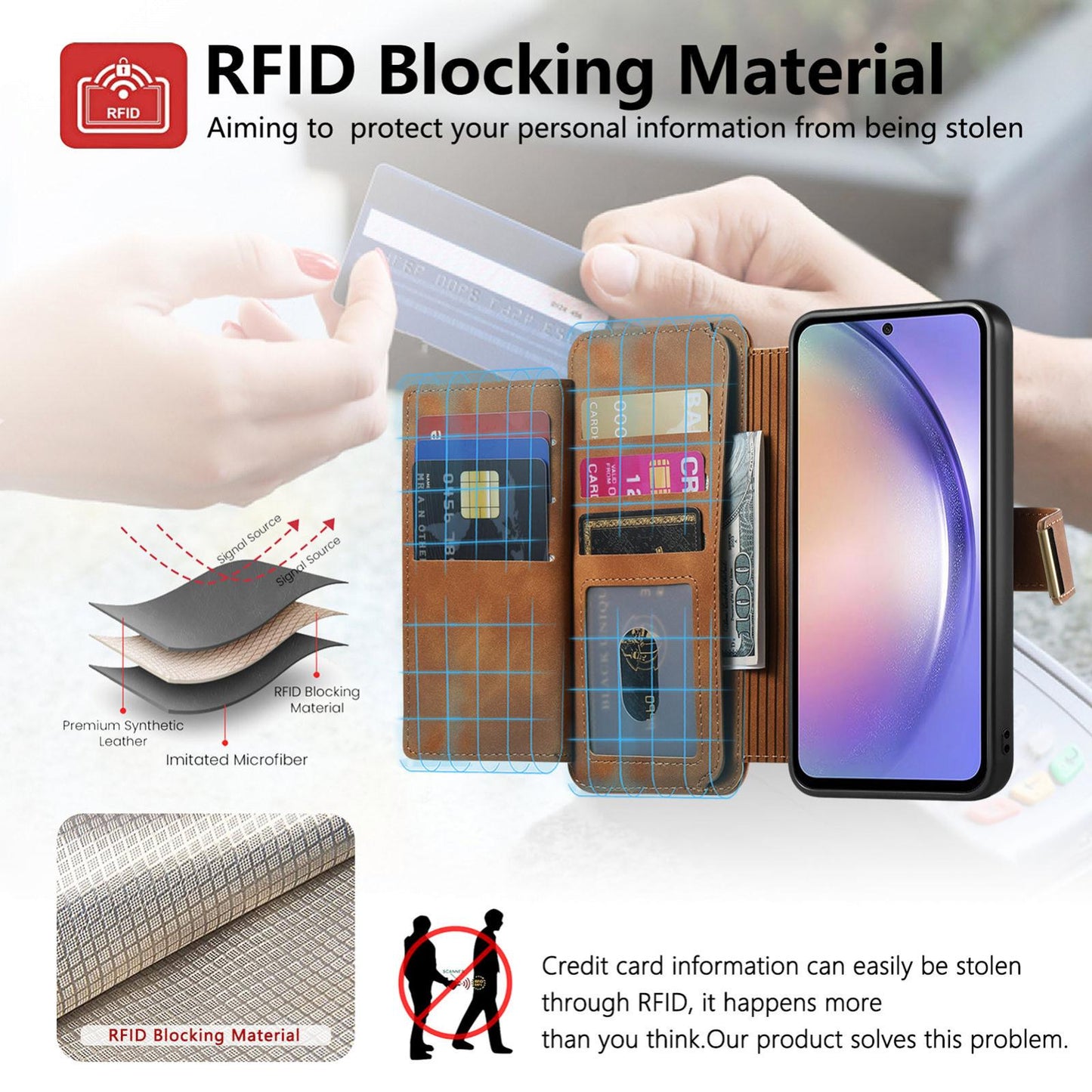 For Galaxy M56 5G Ring Zipper Wallet RFID Blocking MagSafe Leather Phone Case(Brown)