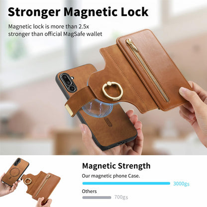 For Galaxy M56 5G Ring Zipper Wallet RFID Blocking MagSafe Leather Phone Case(Brown)