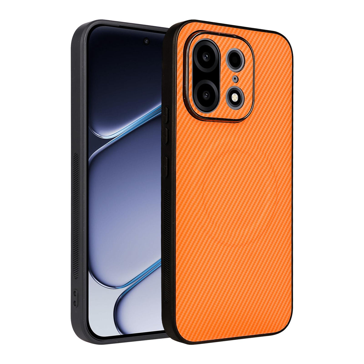 For OnePlus Turbo 6X Pro 5G Precise Cutout Carbon Fiber Texture Vegan Leather Phone Case - Orange - EDA009977201A