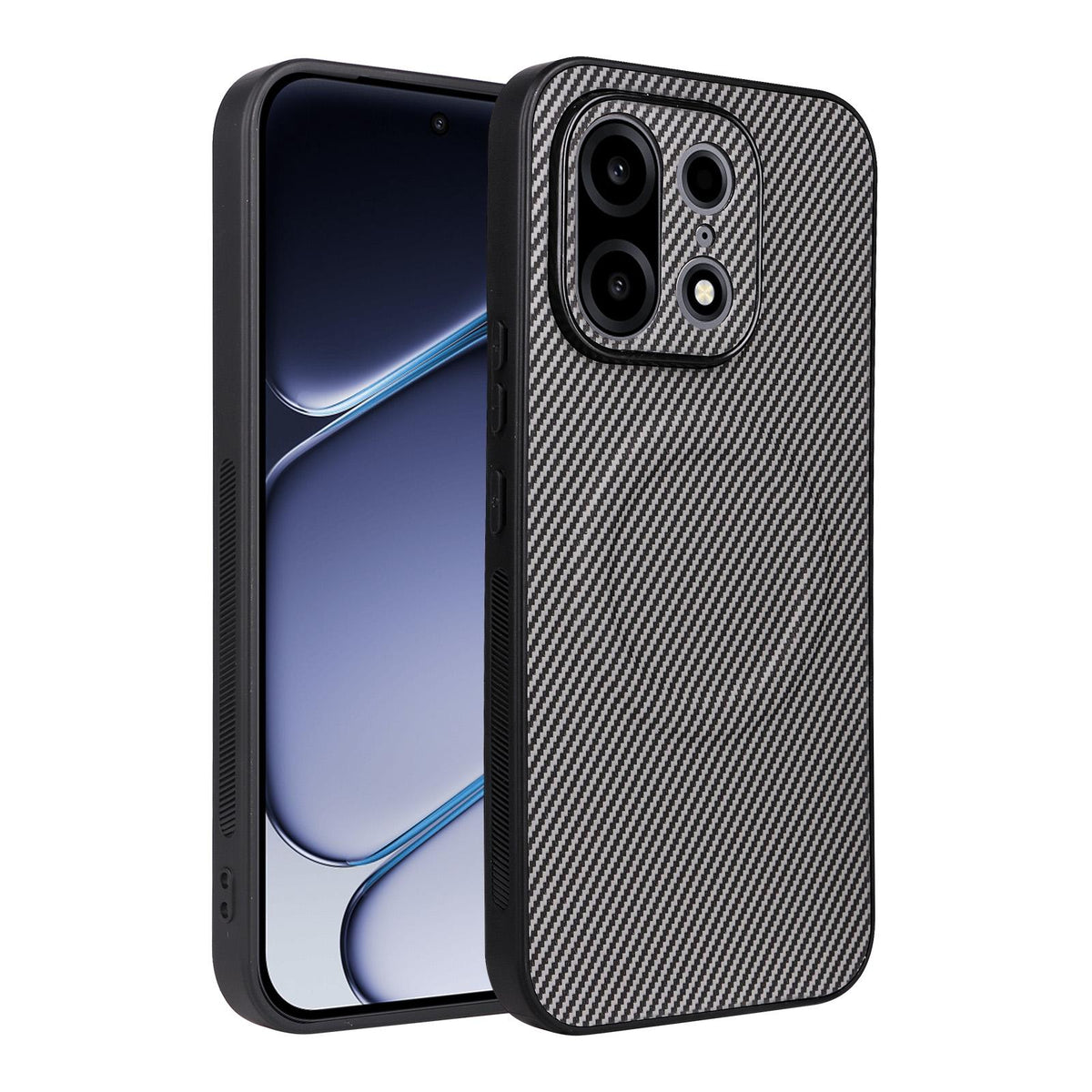 For OnePlus Turbo 6X Pro 5G Precise Cutout Carbon Fiber Texture Vegan Leather Phone Case - Grey - EDA009977201C