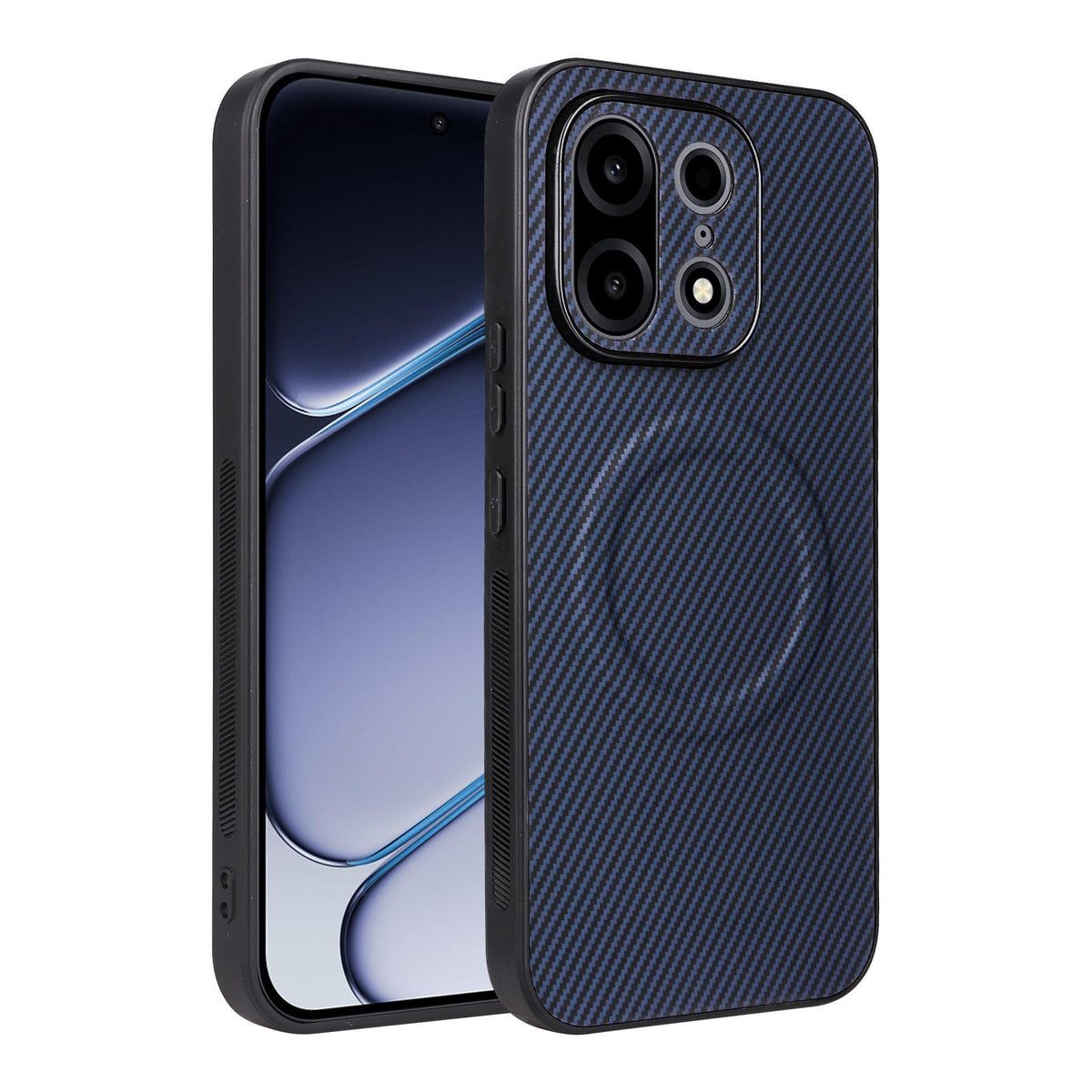 For OnePlus Turbo 6X Pro 5G Precise Cutout Carbon Fiber Texture Vegan Leather Phone Case - Blue - EDA009977201D