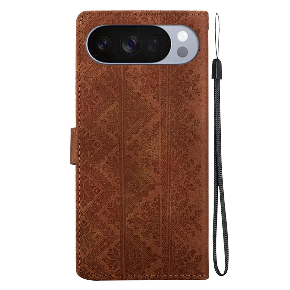 For Google Pixel 11 / 11 Pro / 10 / 10 Pro Ethnic Pattern Embossed Vegan Leather Phone Case - Brown - EDA009978301A