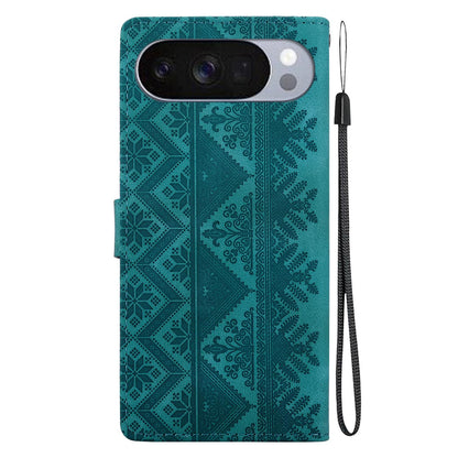 For Google Pixel 11 / 11 Pro / 10 / 10 Pro Ethnic Pattern Embossed Vegan Leather Phone Case - Green - EDA009978301B