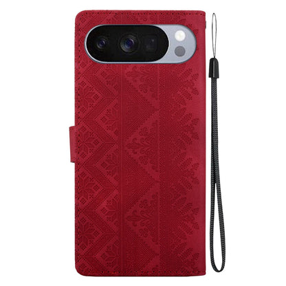 For Google Pixel 11 / 11 Pro / 10 / 10 Pro Ethnic Pattern Embossed Vegan Leather Phone Case - Red - EDA009978301C