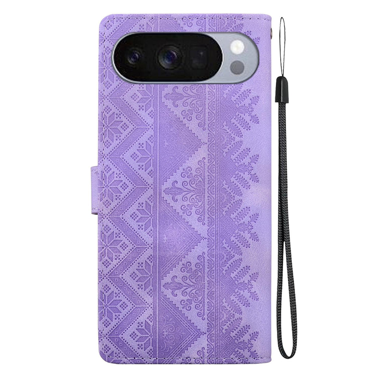 For Google Pixel 11 / 11 Pro / 10 / 10 Pro Ethnic Pattern Embossed Vegan Leather Phone Case - Purple - EDA009978301D