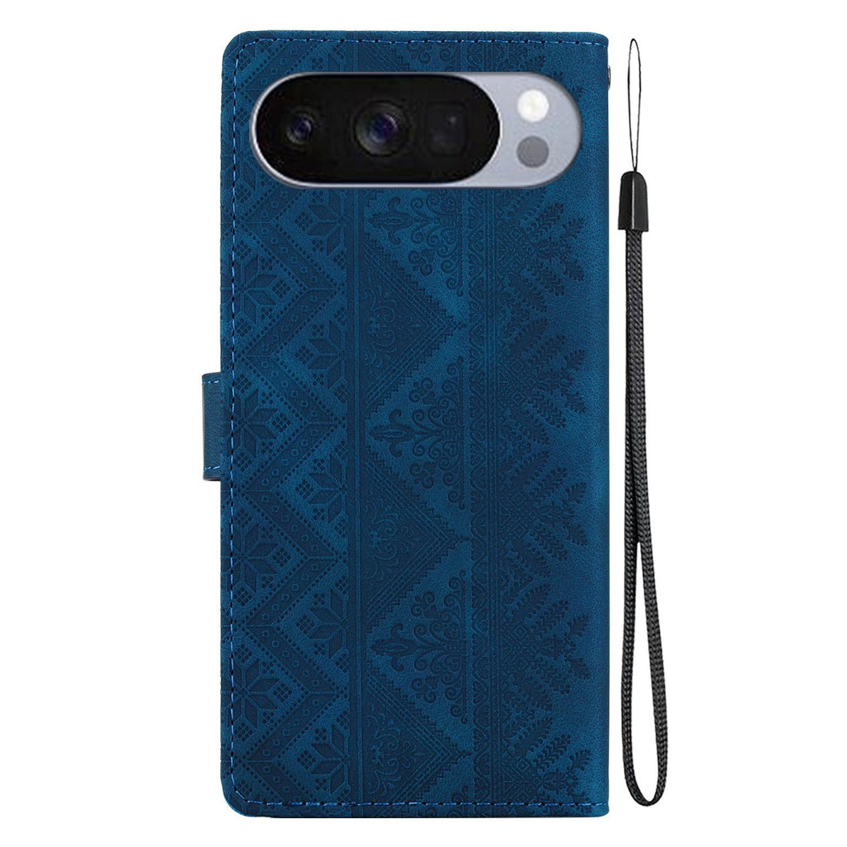For Google Pixel 11 / 11 Pro / 10 / 10 Pro Ethnic Pattern Embossed Vegan Leather Phone Case - Dark Blue - EDA009978301E