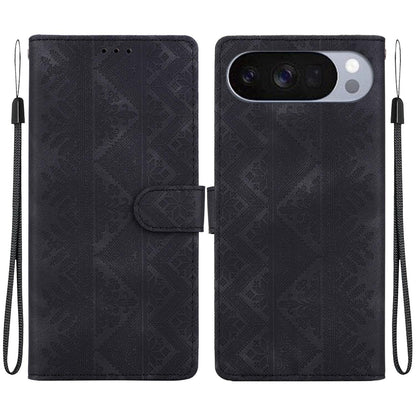 For Google Pixel 11 / 11 Pro / 10 / 10 Pro Ethnic Pattern Embossed Vegan Leather Phone Case - Black - EDA009978301F