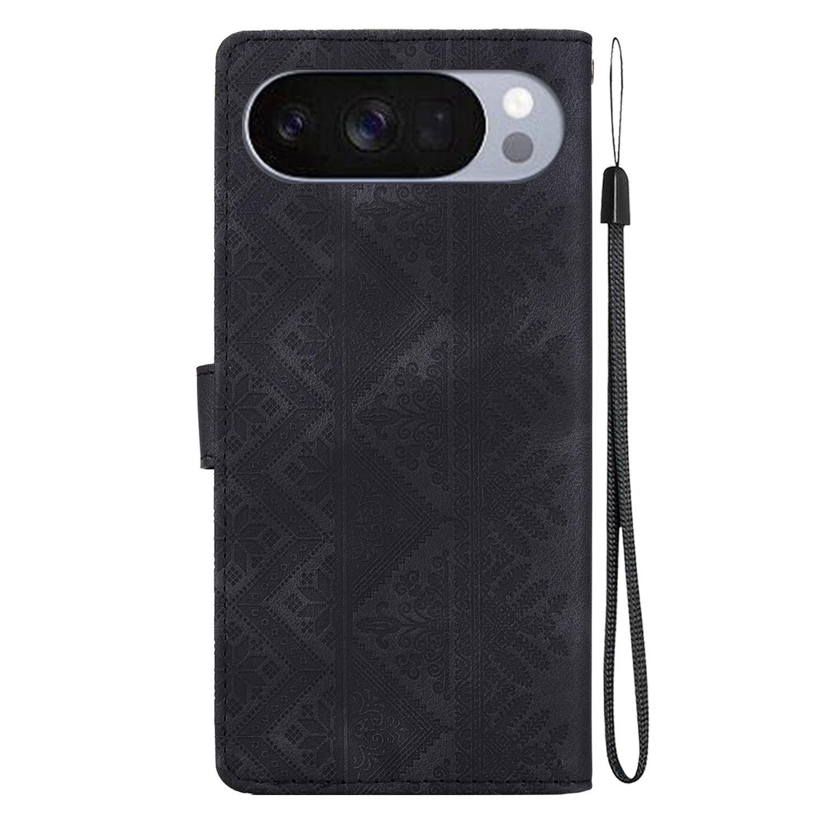 For Google Pixel 11 / 11 Pro / 10 / 10 Pro Ethnic Pattern Embossed Vegan Leather Phone Case - Black - EDA009978301F